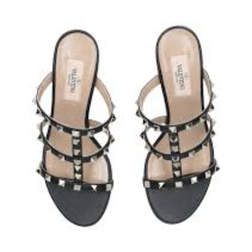Valentino Black and Gold Studded Sandals